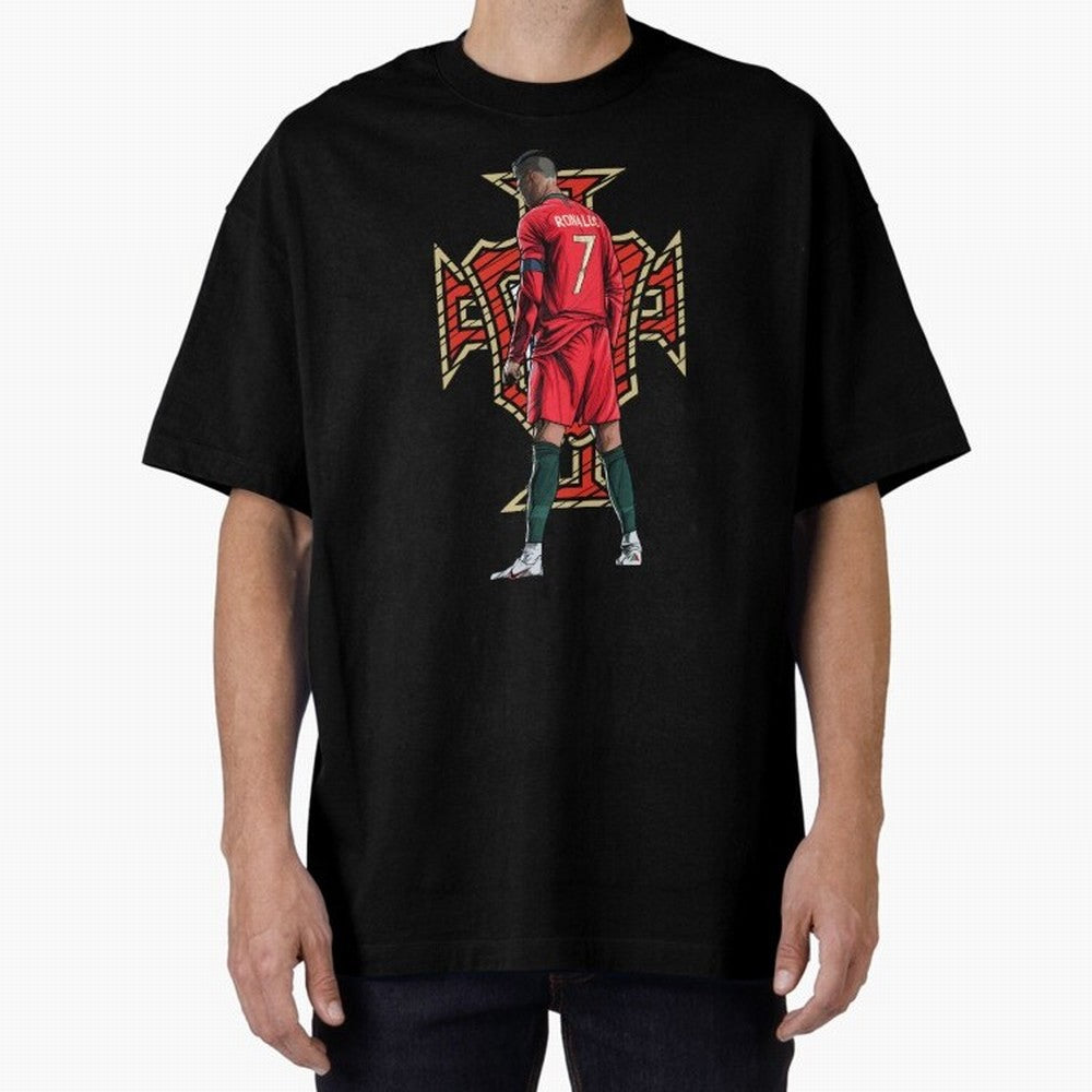 Cristiano Ronaldo Portugal Logo Oversized T-Shirt Join FIFA World Cup 2026 USA Canada Mexico Inspired by Cristiano Ronaldo, France and Portugal Energy, Tournament Hype, Historic Matchups, Family Viewing Parties and Global Sports Pride; Perfect for