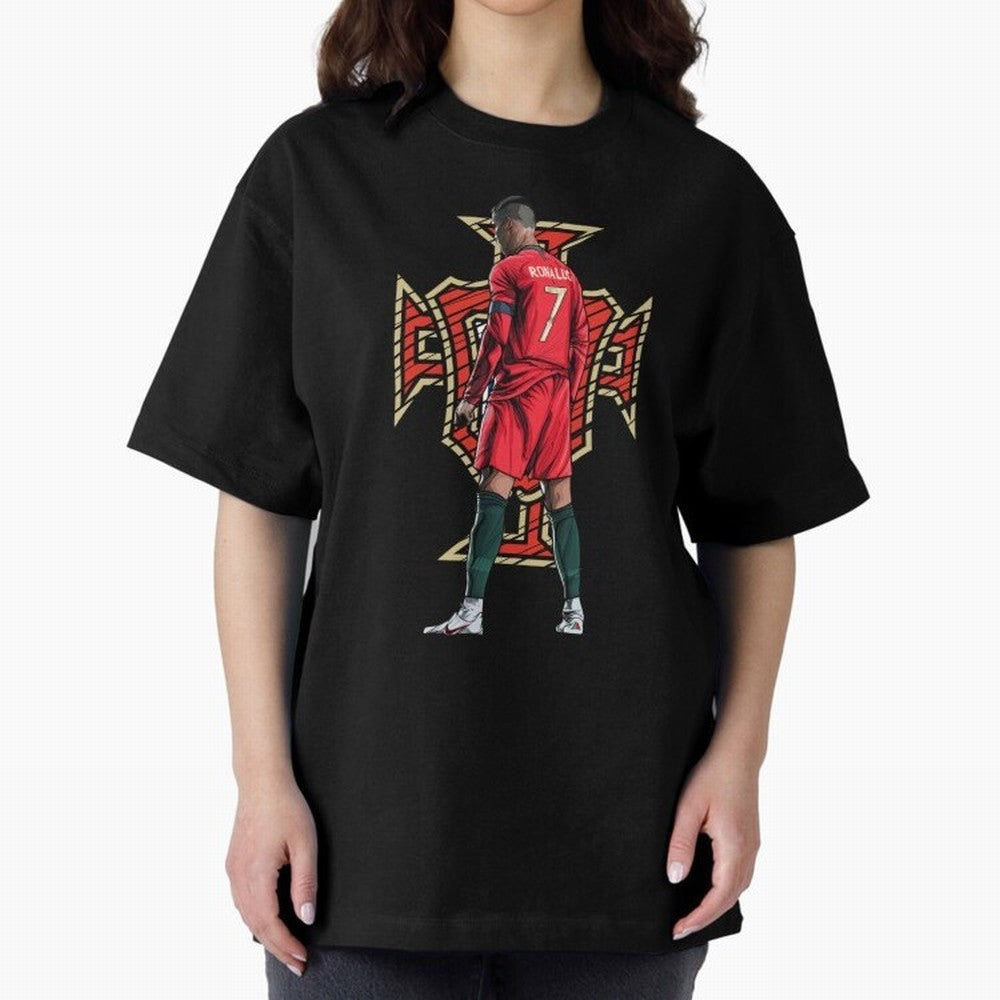 Cristiano Ronaldo Portugal Logo Oversized T-Shirt Join FIFA World Cup 2026 USA Canada Mexico Inspired by Cristiano Ronaldo, France and Portugal Energy, Tournament Hype, Historic Matchups, Family Viewing Parties and Global Sports Pride; Perfect for