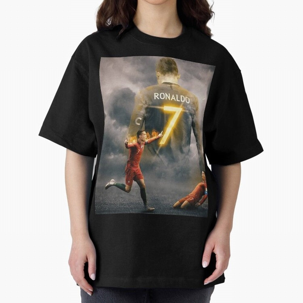 Aesthetic ronaldo poster Oversized T-Shirt Remember Iconic Moments from FIFA World Cup 2026 USA Canada Mexico for Fans of Mbappe and Neymar and Netherlands, Bringing Retro Football Energy, Iconic Rivalries, Trophy Chase Drama and Stadium