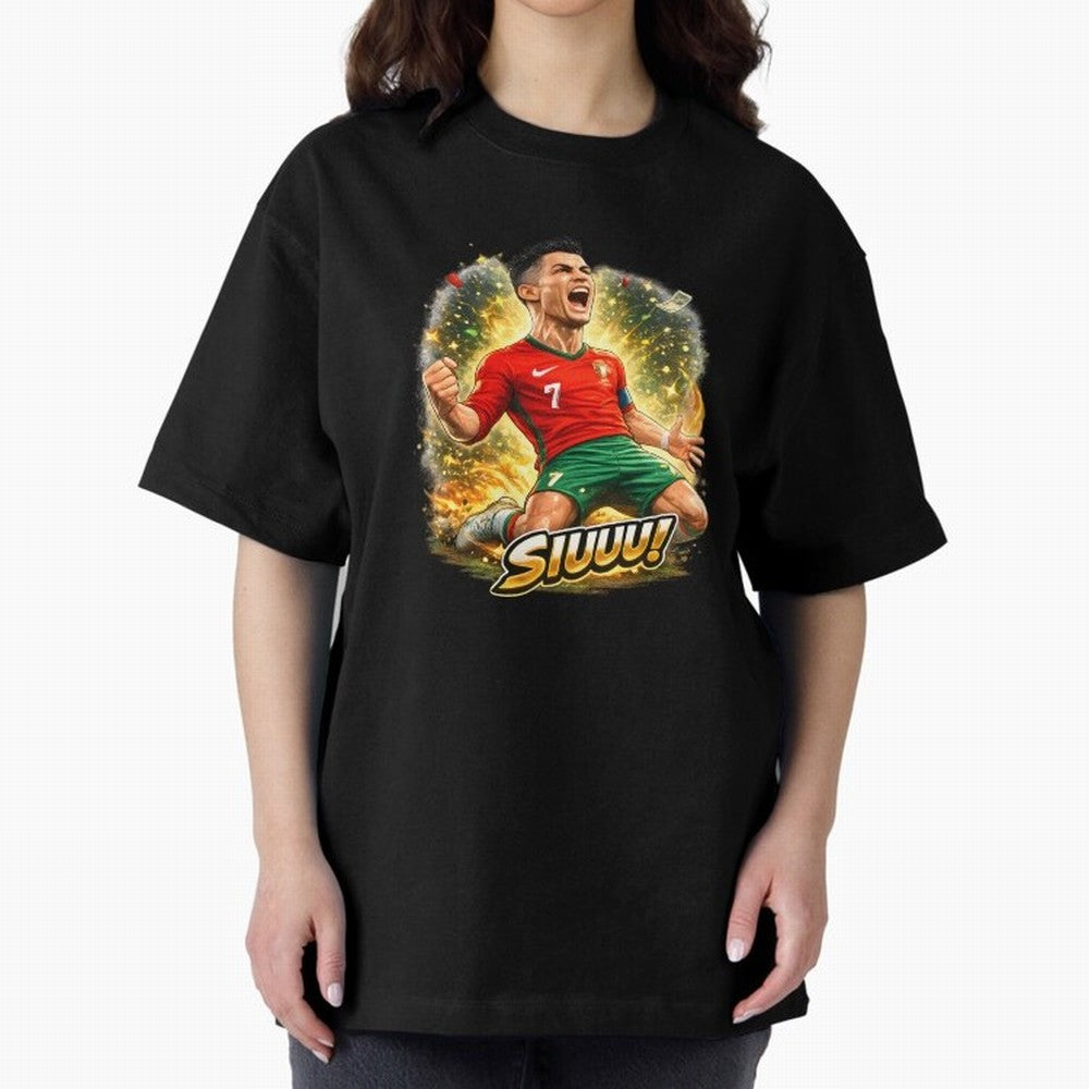 CR7 SIUUU Celebration Cartoon ¨C Legendary Football Goal Celebration Oversized T-Shirt Turn Football Passion into Global Football Passion for FIFA World Cup 2026 Group Stage, Capturing Cristiano Ronaldo, Haaland and CR7, Argentina and Brazil, Goal