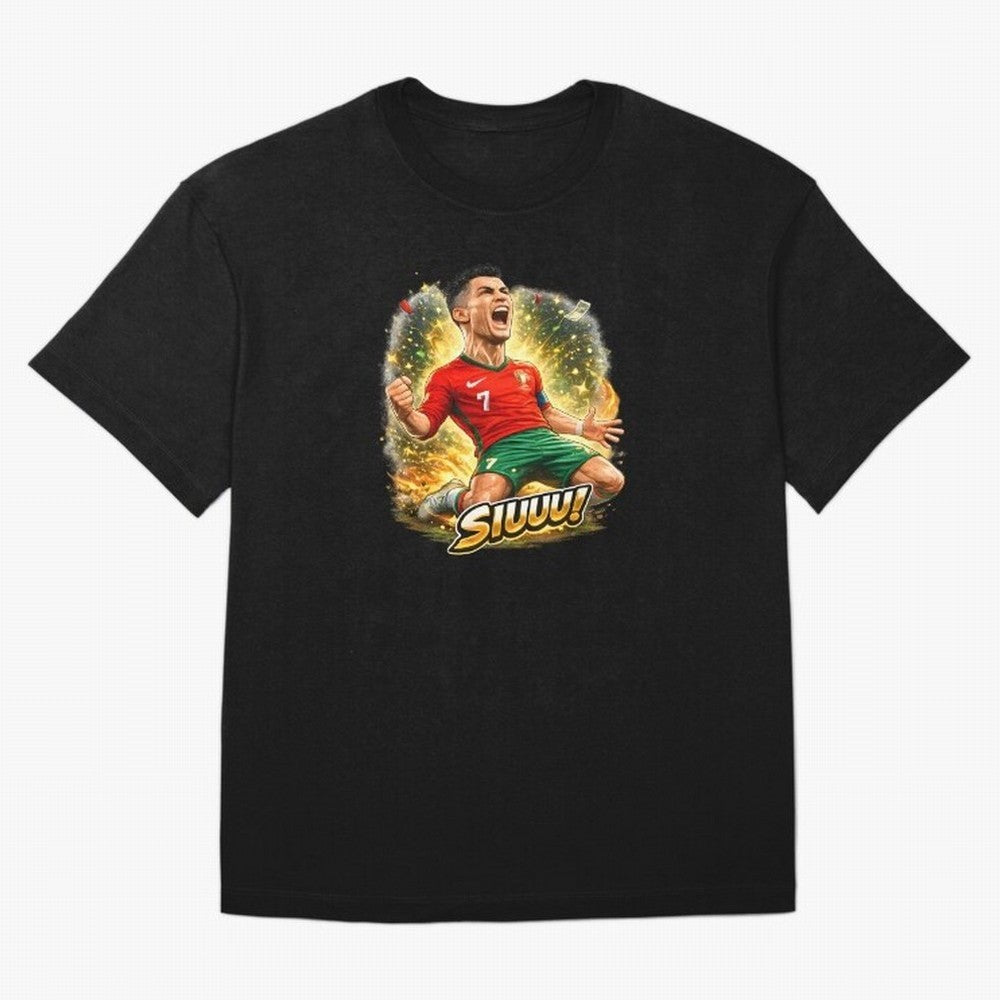 CR7 SIUUU Celebration Cartoon ¨C Legendary Football Goal Celebration Oversized T-Shirt Turn Football Passion into Global Football Passion for FIFA World Cup 2026 Group Stage, Capturing Cristiano Ronaldo, Haaland and CR7, Argentina and Brazil, Goal