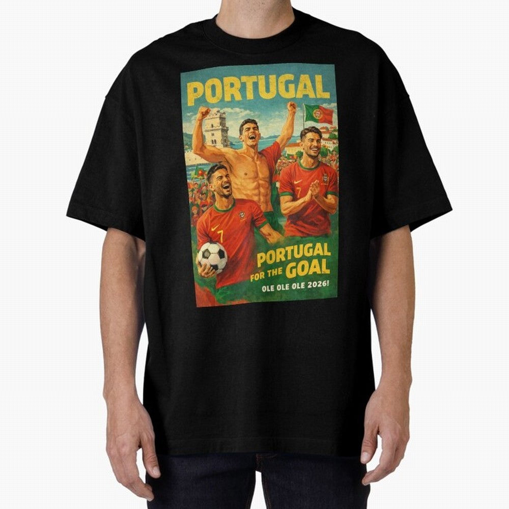 Portugal Lisbon Bel¨¦m Tower Cristiano Ronaldo FIFA World Cup Football Celebration Oversized T-Shirt Join the Countdown to FIFA World Cup 2026 for Fans of Neymar, Haaland and Cristiano Ronaldo and Netherlands, Bringing Goal Celebration Energy,