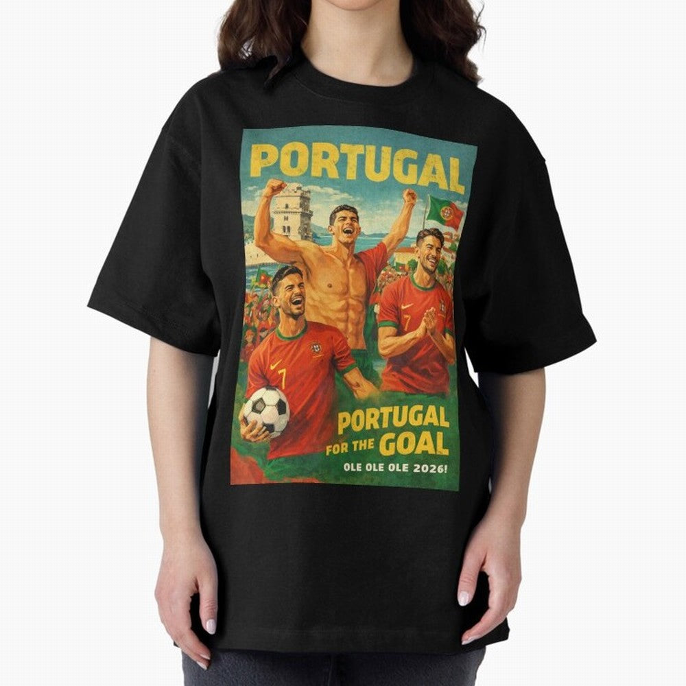 Portugal Lisbon Bel¨¦m Tower Cristiano Ronaldo FIFA World Cup Football Celebration Oversized T-Shirt Join the Countdown to FIFA World Cup 2026 for Fans of Neymar, Haaland and Cristiano Ronaldo and Netherlands, Bringing Goal Celebration Energy,
