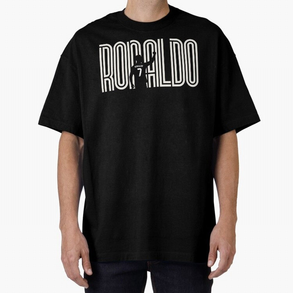 Fan Art - Cristiano Ronaldo (CR7) - Black Edition Oversized T-Shirt Stand Proud for Global Football Passion for FIFA World Cup 2026, Built around Mbappe and Neymar, England and Germany, Sports Nostalgia, International Competition, Famous Players