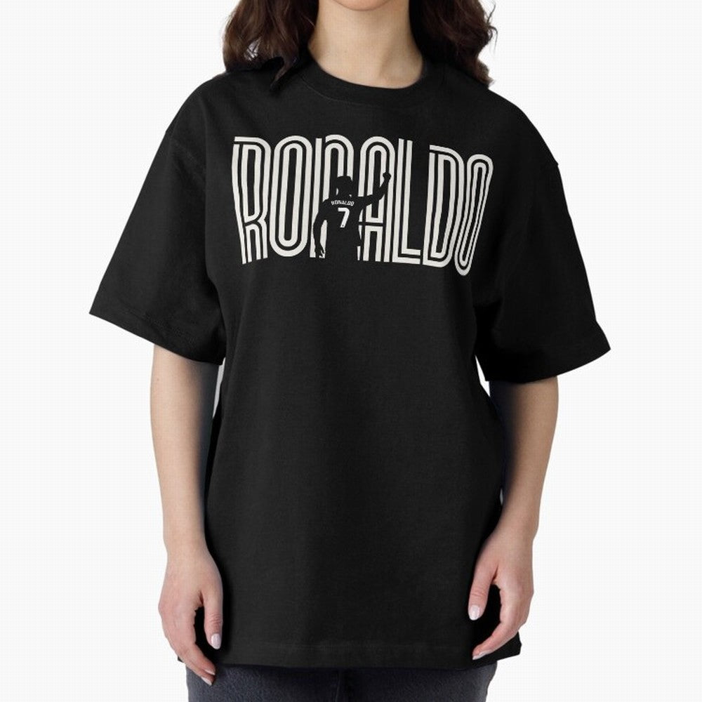 Fan Art - Cristiano Ronaldo (CR7) - Black Edition Oversized T-Shirt Stand Proud for Global Football Passion for FIFA World Cup 2026, Built around Mbappe and Neymar, England and Germany, Sports Nostalgia, International Competition, Famous Players