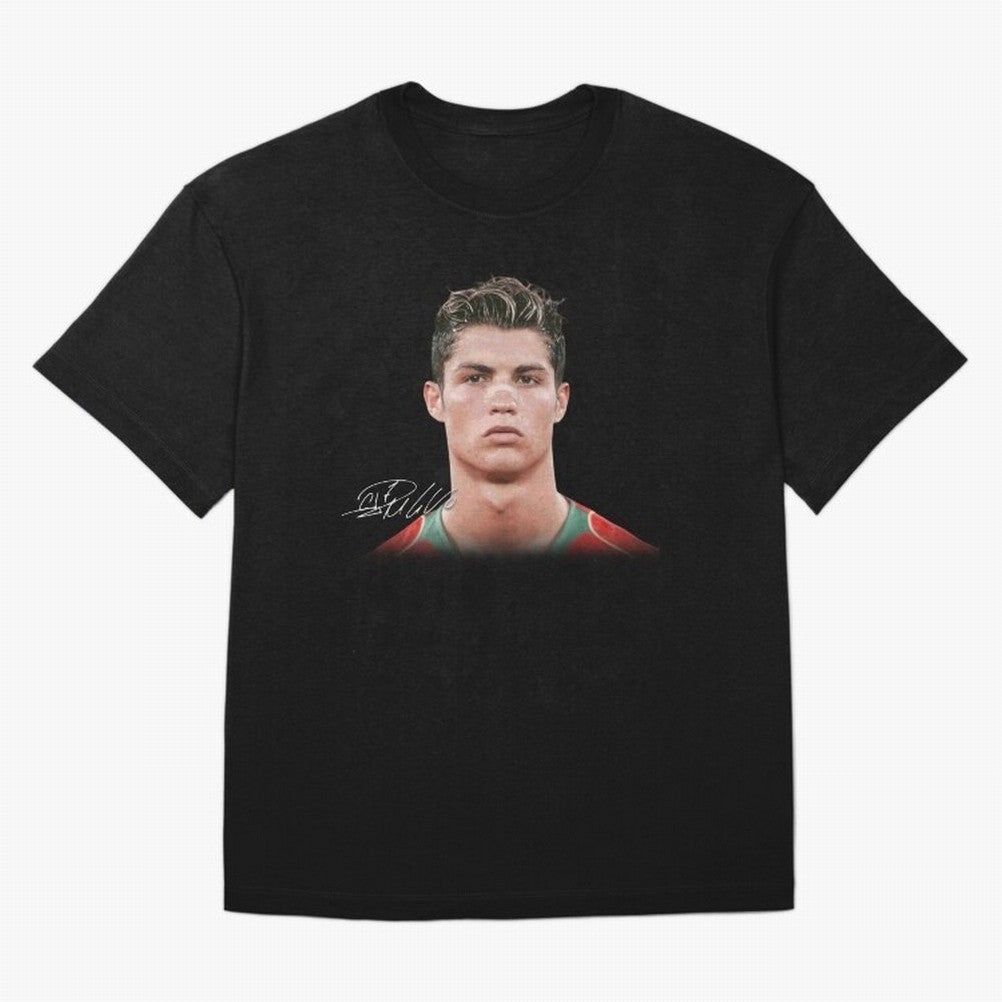 Cristiano Ronaldo T-Shirt Big Face Young Ronaldo Graphic Tee Oversized T-Shirt Cheer for the FIFA World Cup 2026 Group Stage Journey through Cristiano Ronaldo Highlights, England, France and Netherlands Pride, Stadium Chants, National Pride, Trophy
