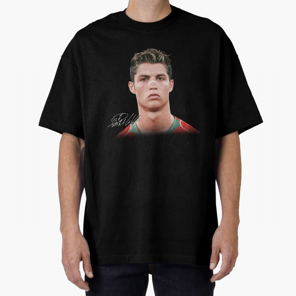 Cristiano Ronaldo T-Shirt Big Face Young Ronaldo Graphic Tee Oversized T-Shirt Cheer for the FIFA World Cup 2026 Group Stage Journey through Cristiano Ronaldo Highlights, England, France and Netherlands Pride, Stadium Chants, National Pride, Trophy