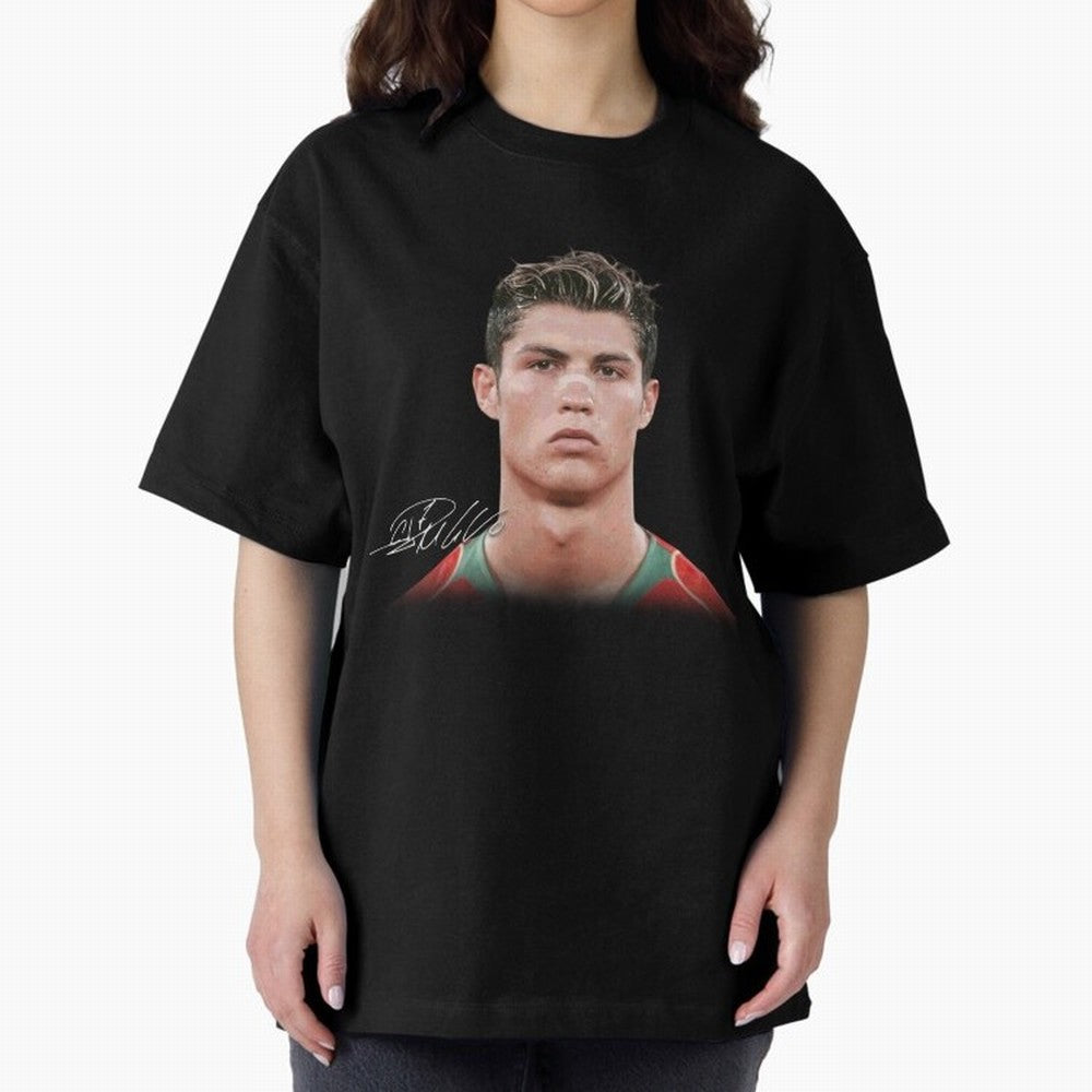 Cristiano Ronaldo T-Shirt Big Face Young Ronaldo Graphic Tee Oversized T-Shirt Cheer for the FIFA World Cup 2026 Group Stage Journey through Cristiano Ronaldo Highlights, England, France and Netherlands Pride, Stadium Chants, National Pride, Trophy