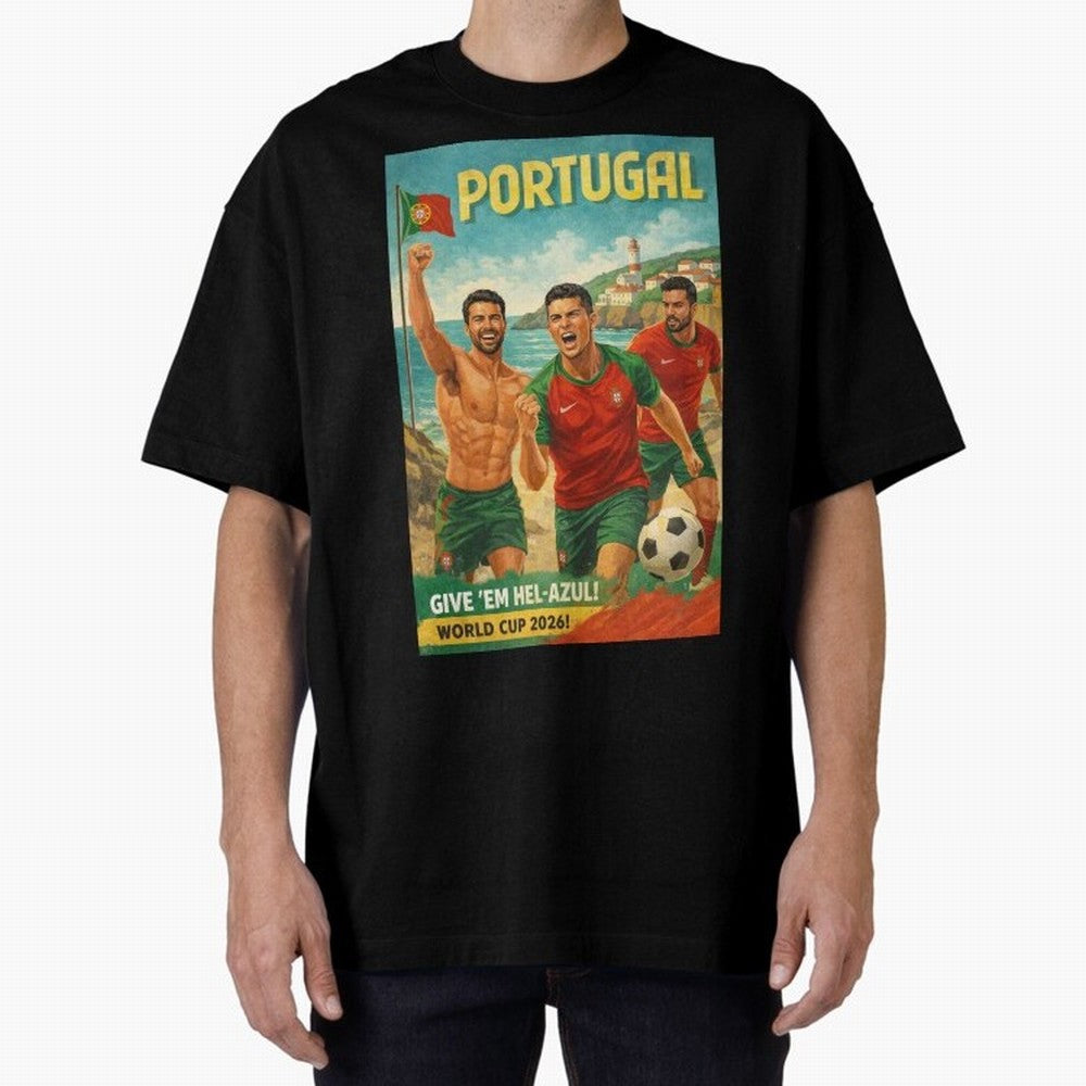 Portugal Hel-Azul Spirit at Cabo da Roca and Bel¨¦m Tower for FIFA World Cup 2026 Oversized T-Shirt Remember Iconic Moments from Match Day Hype around FIFA World Cup 2026 Group Stage, Haaland and Mbappe, England, Supporter Pride, Iconic