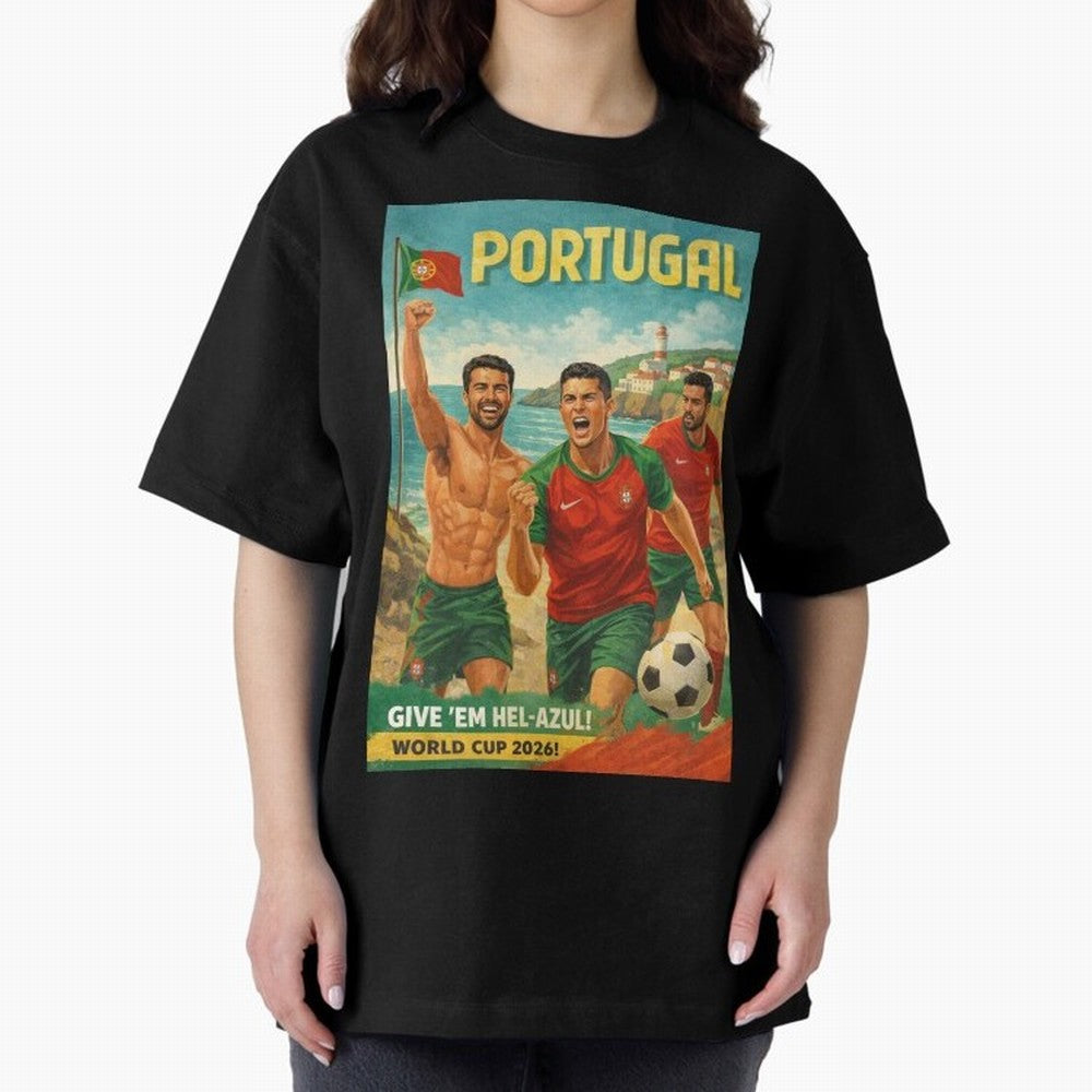 Portugal Hel-Azul Spirit at Cabo da Roca and Bel¨¦m Tower for FIFA World Cup 2026 Oversized T-Shirt Remember Iconic Moments from Match Day Hype around FIFA World Cup 2026 Group Stage, Haaland and Mbappe, England, Supporter Pride, Iconic