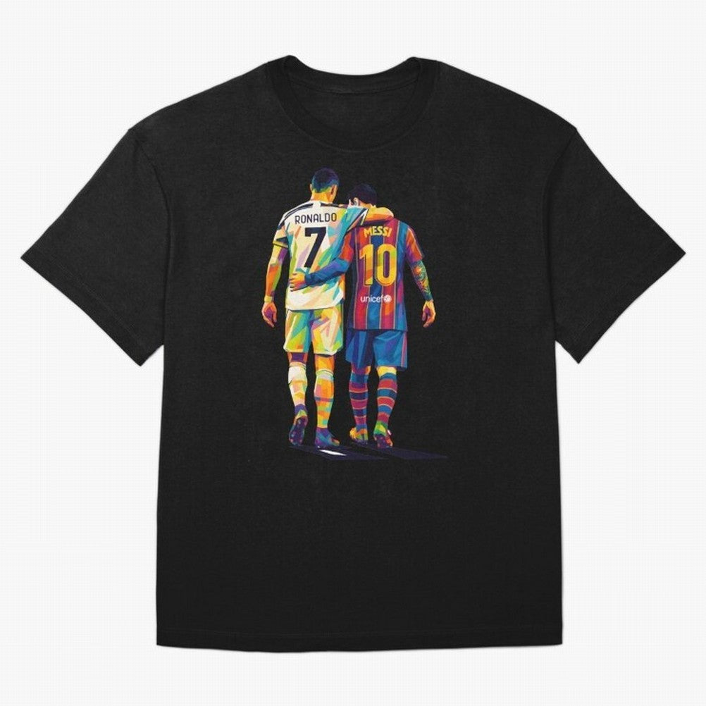 Cristiano Ronaldo and Messi Wpap Art Oversized T-Shirt Spotlight FIFA World Cup 2026 USA Canada Mexico for Fans of Messi, Neymar and Mbappe and France, Bringing Retro Football Energy, Iconic Rivalries, Trophy Chase Drama and Stadium Atmosphere;