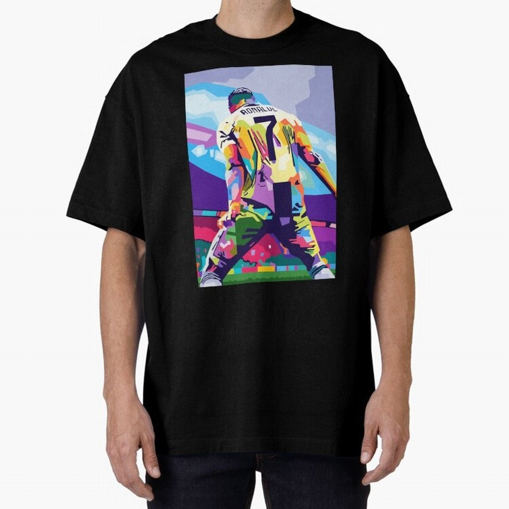 Cristiano Ronaldo Celebration Wpap Pop Art Oversized T-Shirt Bring Trophy Dreams to the FIFA World Cup 2026 Journey through Messi Highlights, England, France and Netherlands Pride, Vintage Soccer Flavor, Modern Football Stars, National Flags and