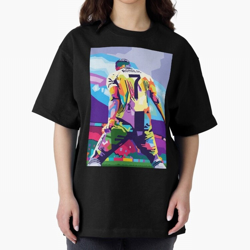 Cristiano Ronaldo Celebration Wpap Pop Art Oversized T-Shirt Bring Trophy Dreams to the FIFA World Cup 2026 Journey through Messi Highlights, England, France and Netherlands Pride, Vintage Soccer Flavor, Modern Football Stars, National Flags and