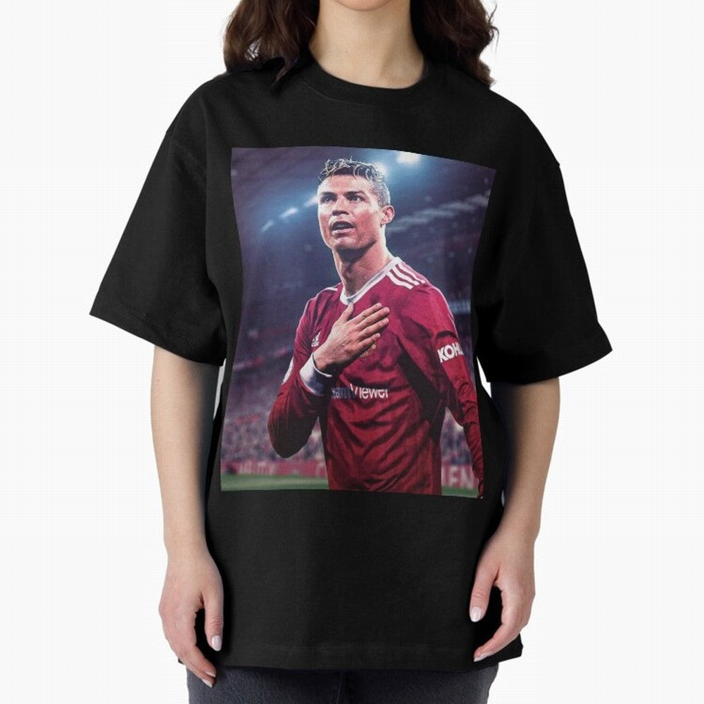 Cristiano Ronaldo New Oversized T-Shirt Capture the FIFA World Cup 2026 Group Stage Journey through Haaland and Mbappe Highlights, Argentina and Brazil Pride, Worldwide Fan Energy, Dramatic Goals, Stadium Lights and Championship Celebrations; Great