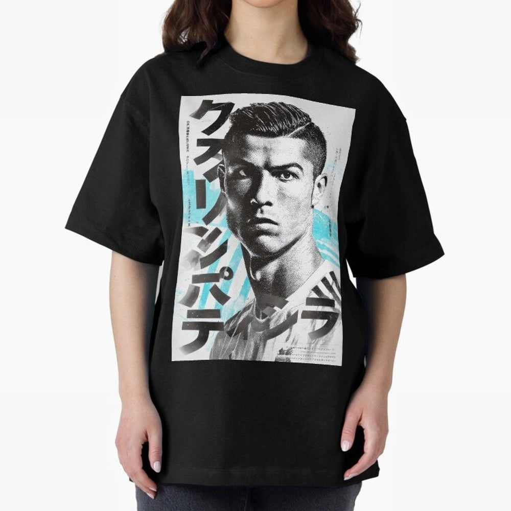Cristiano Japanese Poster Oversized T-Shirt Relive the Noise and Pride of FIFA World Cup 2026 Driven by Messi, CR7 and Mbappe, Germany Energy, Classic Soccer Heritage, Championship Pressure, Fan Loyalty and International Pride; Great for Supporters