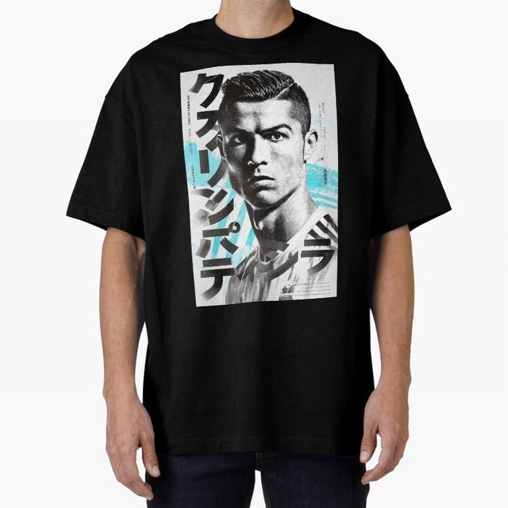 Cristiano Japanese Poster Oversized T-Shirt Relive the Noise and Pride of FIFA World Cup 2026 Driven by Messi, CR7 and Mbappe, Germany Energy, Classic Soccer Heritage, Championship Pressure, Fan Loyalty and International Pride; Great for Supporters