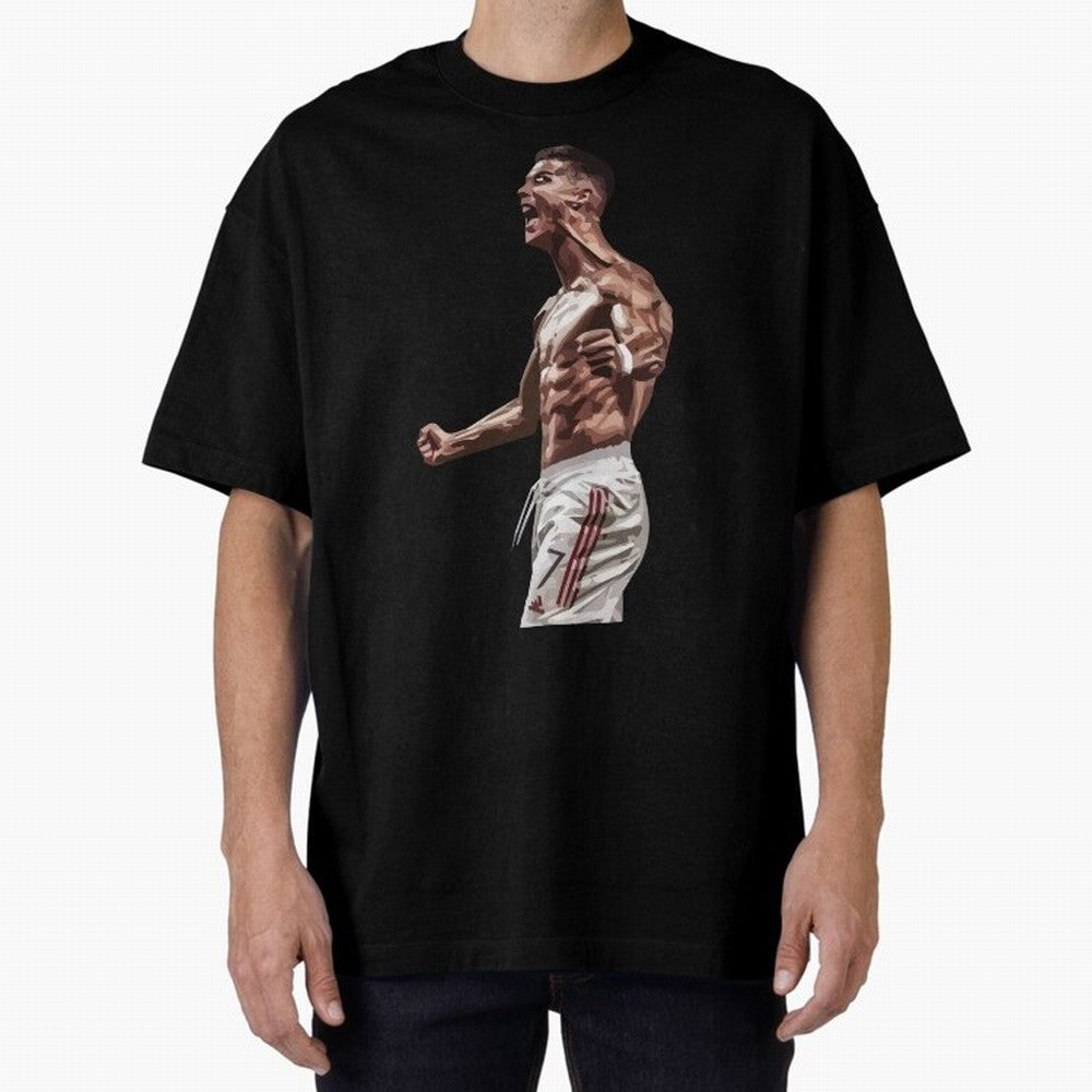 Cristiano Ronaldo - Celebration - CR7 - Manchester United Oversized T-Shirt Stand Out with Spirit from Global Football Passion for FIFA World Cup 2026 Group Stage, Connected to Neymar, France and Portugal, Match Day Excitement, Supporter Culture,