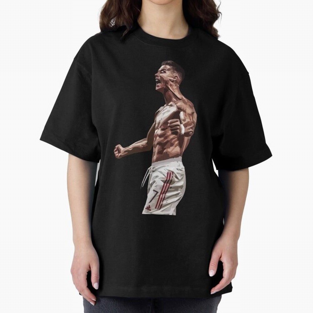 Cristiano Ronaldo - Celebration - CR7 - Manchester United Oversized T-Shirt Stand Out with Spirit from Global Football Passion for FIFA World Cup 2026 Group Stage, Connected to Neymar, France and Portugal, Match Day Excitement, Supporter Culture,
