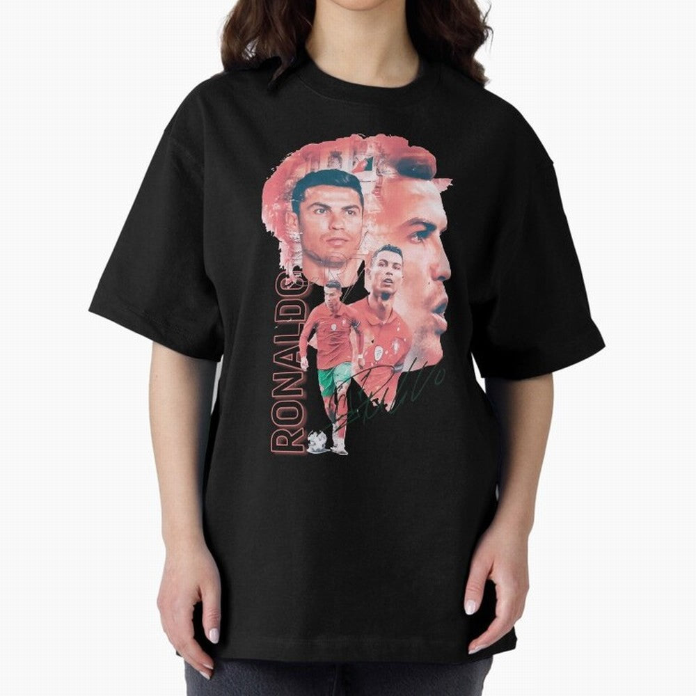 Cristiano Ronaldo Design Oversized T-Shirt Follow FIFA World Cup 2026 Group Stage Celebrating Haaland and Mbappe, England and Germany Energy, Retro Football Energy, Iconic Rivalries, Trophy Chase Drama and Stadium Atmosphere; Ideal for Football