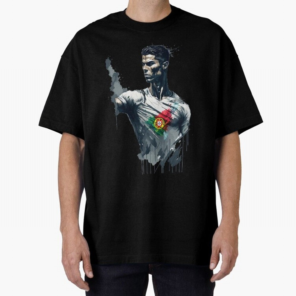 Cristiano Ronaldo splash art Oversized T-Shirt Celebrate Golden Goal Energy in Global Football Passion for FIFA World Cup 2026, Highlighting Mbappe, Spain and Netherlands, Retro Football Energy, Iconic Rivalries, Trophy Chase Drama and Stadium
