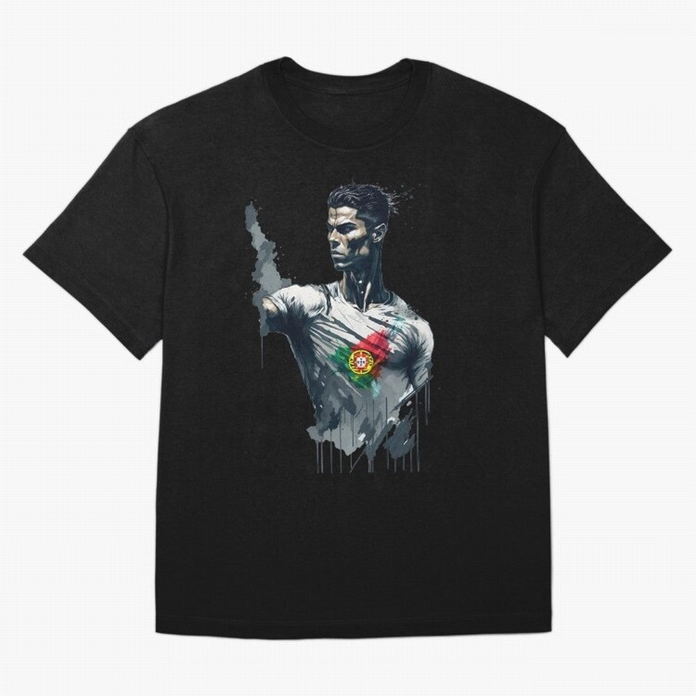 Cristiano Ronaldo splash art Oversized T-Shirt Celebrate Golden Goal Energy in Global Football Passion for FIFA World Cup 2026, Highlighting Mbappe, Spain and Netherlands, Retro Football Energy, Iconic Rivalries, Trophy Chase Drama and Stadium