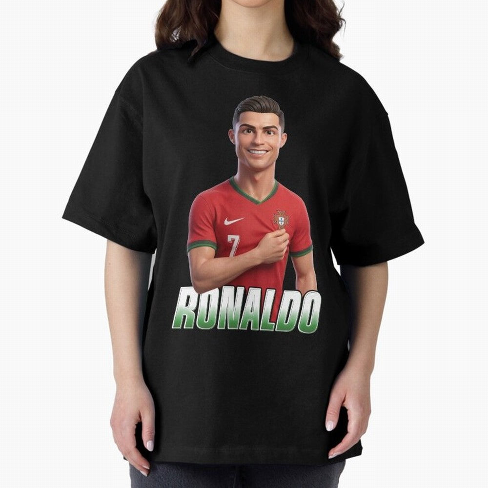 Ronaldo Oversized T-Shirt Mark FIFA World Cup 2026 Spirit, Centered on Brazil, Portugal and Argentina, Cristiano Ronaldo, Haaland and CR7, Sports Nostalgia, International Competition, Famous Players and Unforgettable Victories; Perfect for Fans,