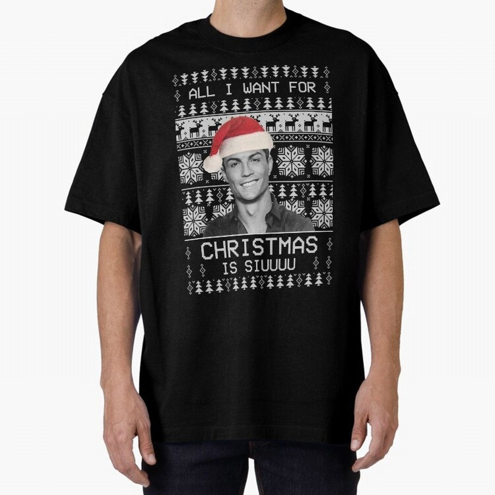 cristiano ronaldo siuuu funny christmas sweater Oversized T-Shirt Celebrate Supporters United by Global Football Passion for FIFA World Cup 2026 Group Stage, Celebrating Messi, Argentina, Fan Favorite Moments, National Team Passion, Big Match Drama