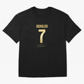 CR7 Cristiano Ronaldo Black And Gold Luxury Drawstring Bag Oversized T-Shirt Celebrate National Team Dreams in FIFA World Cup 2026 Spirit, with France, Messi, Vintage Soccer Flavor, Modern Football Stars, National Flags and Final Night Emotion;
