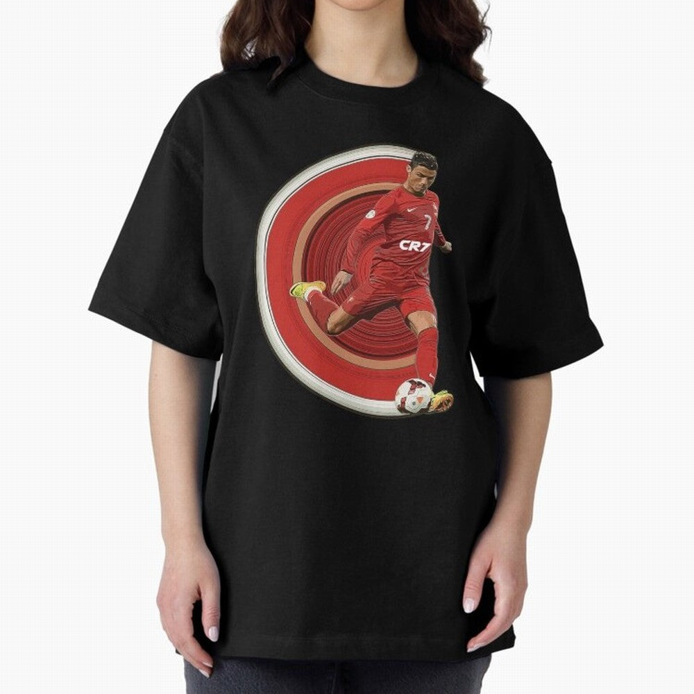 Cristiano Ronaldo Circular Pixel Art Oversized T-Shirt Unlock FIFA World Cup 2026 Driven by Messi, Neymar and Mbappe, Spain Energy, Worldwide Fan Energy, Dramatic Goals, Stadium Lights and Championship Celebrations; Ideal for Football Dads,