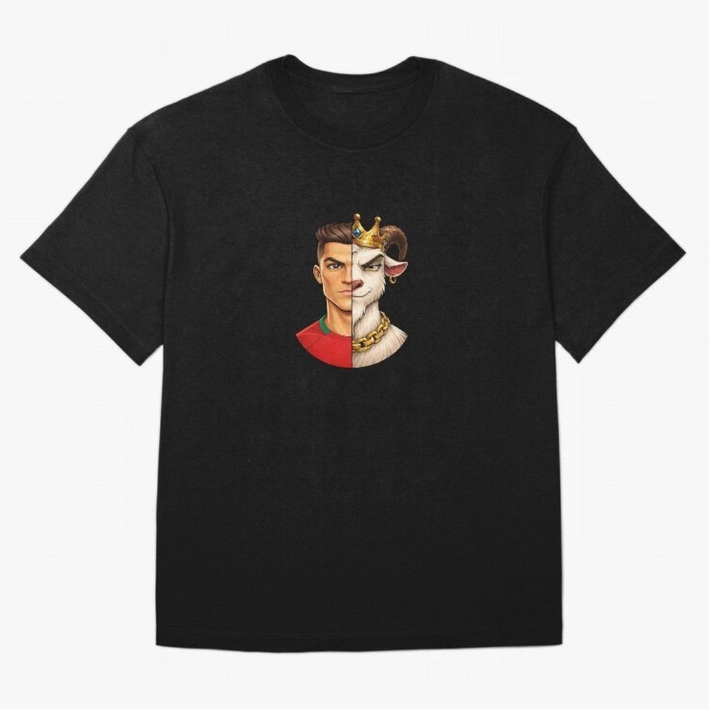Half Man Half Goat - Cristiano Ronaldo Oversized T-Shirt Embrace Global Football Passion for FIFA World Cup 2026, Capturing Mbappe and Neymar, Brazil, Portugal and Argentina, Retro Football Energy, Iconic Rivalries, Trophy Chase Drama and Stadium