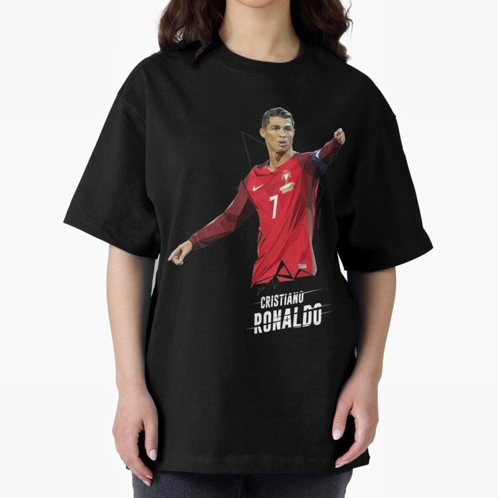 Ronaldo Cristiano Ronaldo Lowpoly Art Oversized T-Shirt Join FIFA World Cup 2026 USA Canada Mexico Highlighting Mbappe, France Energy, Soccer Culture, Superstar Moments, National Team Dreams and Competitive Fire; Built for Supporters Chasing Trophy