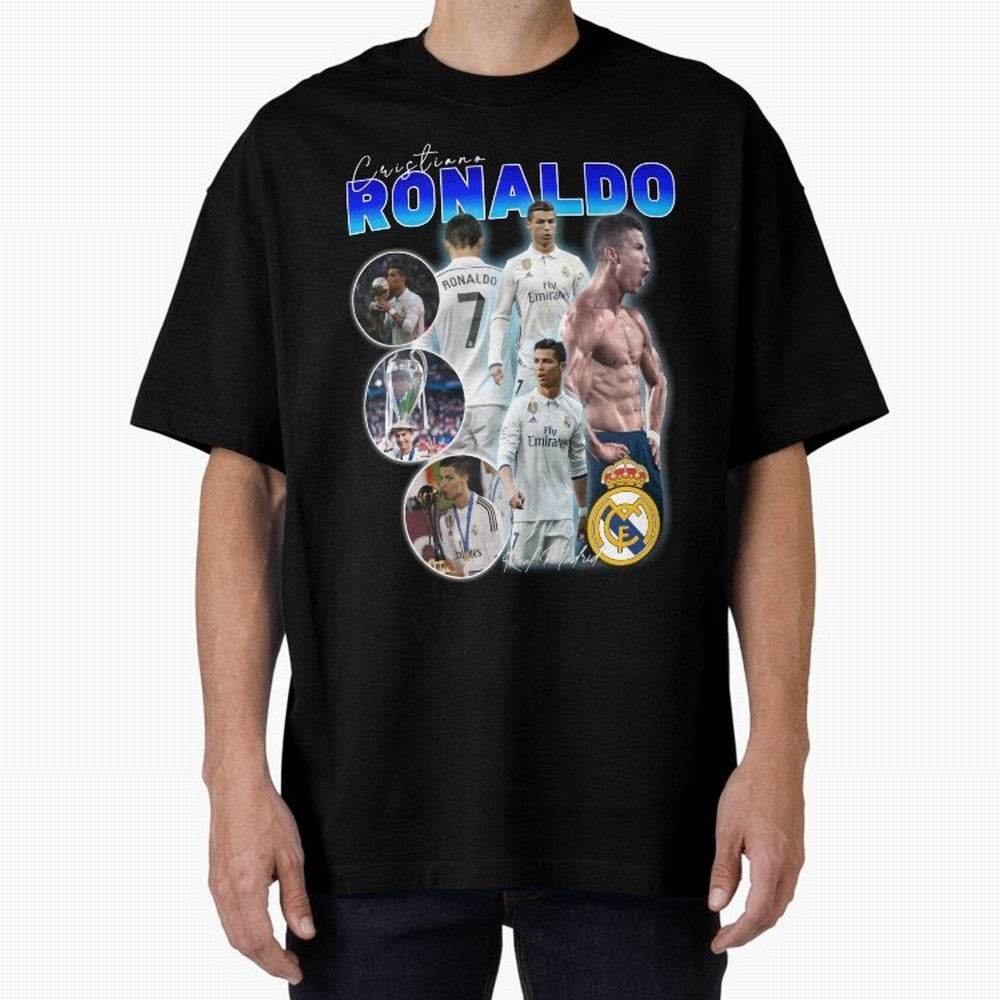 Cristiano Ronaldo Bootleg Oversized T-Shirt Feel International Energy from FIFA World Cup 2026 Inspired by Mbappe, Spain Energy, Soccer Culture, Superstar Moments, National Team Dreams and Competitive Fire; Great for Watch Parties, Sports Bars,