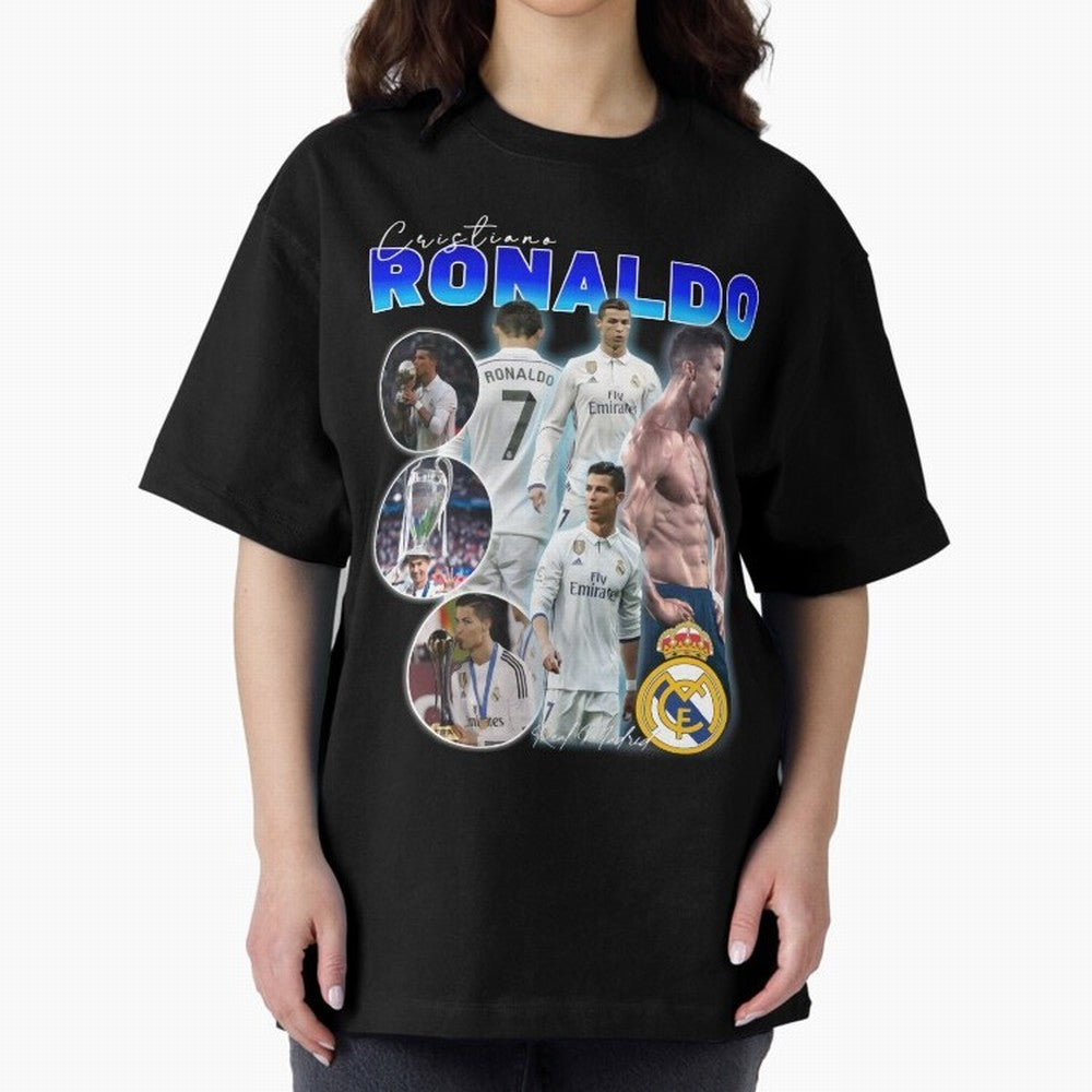 Cristiano Ronaldo Bootleg Oversized T-Shirt Feel International Energy from FIFA World Cup 2026 Inspired by Mbappe, Spain Energy, Soccer Culture, Superstar Moments, National Team Dreams and Competitive Fire; Great for Watch Parties, Sports Bars,