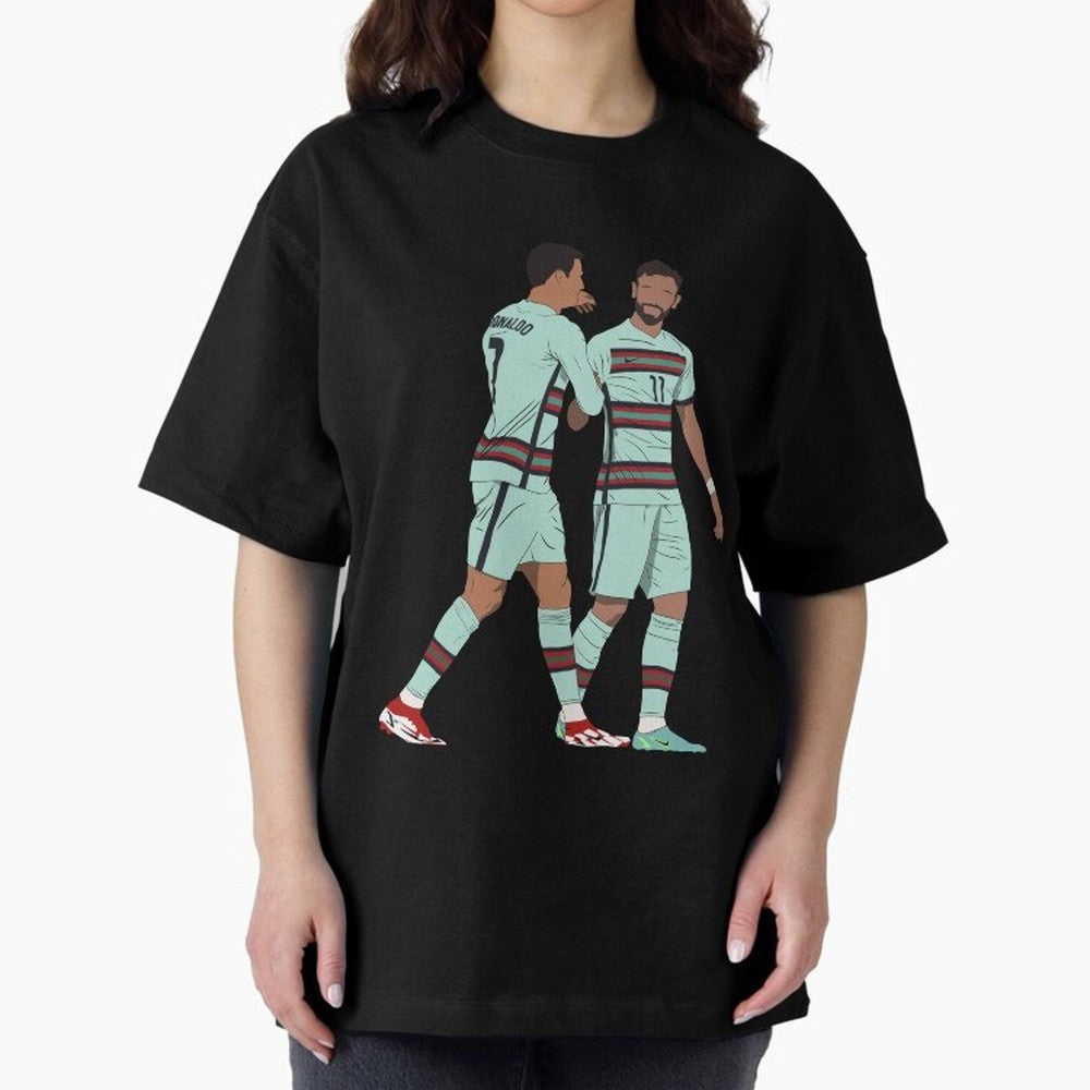Cristiano Ronaldo & Bruno Fernandes Portugal Oversized T-Shirt Share the Excitement of Global Football Passion for FIFA World Cup 2026, Celebrating Neymar, Spain, Vintage Soccer Flavor, Modern Football Stars, National Flags and Final Night Emotion;