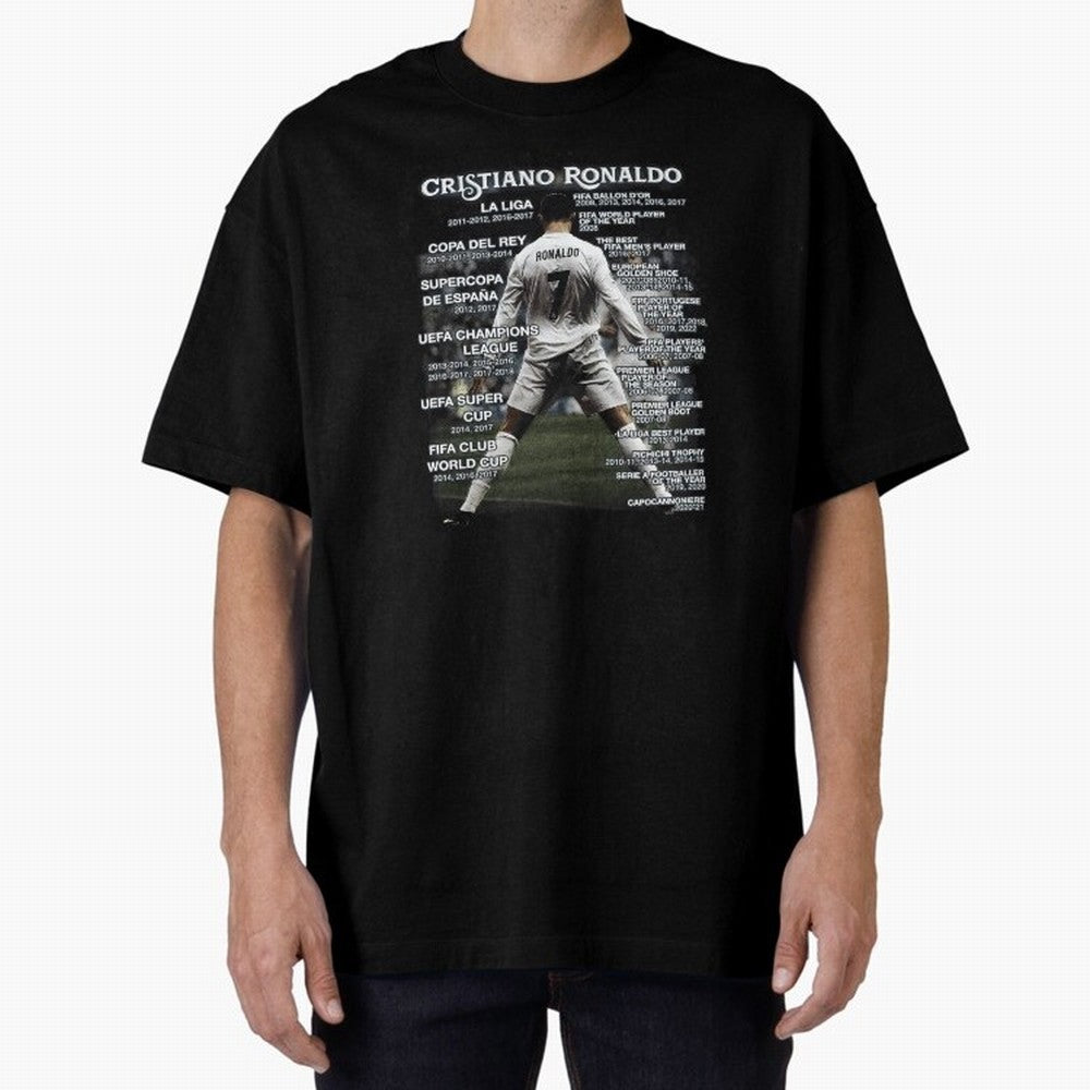 Cristiano Ronaldo Stats Oversized T-Shirt Represent the Passion of FIFA World Cup 2026 Group Stage with CR7 and Messi, Brazil, Portugal and Argentina Energy, Global Supporter Spirit, Legendary Goals, National Colors and Tournament Celebration;