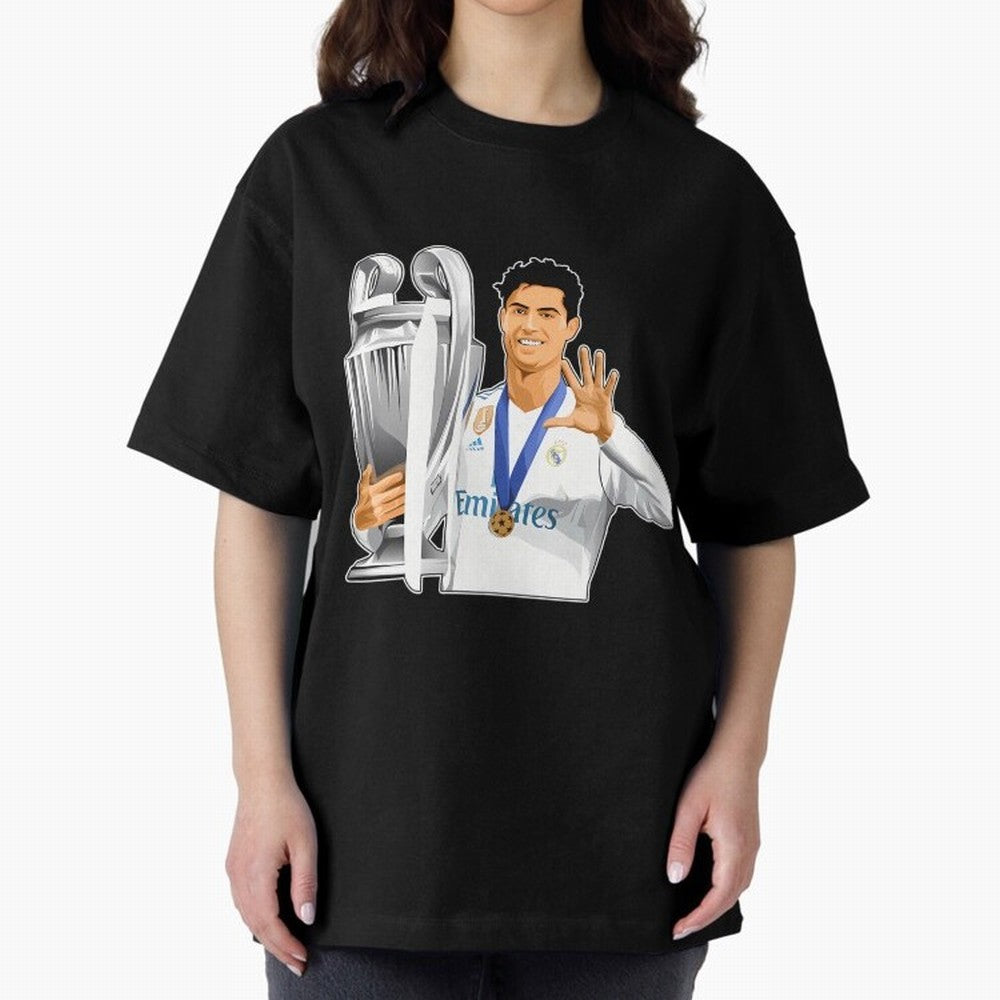 Ronaldo Throphy Oversized T-Shirt Support Iconic Players in the FIFA World Cup 2026 USA Canada Mexico Journey through Mbappe and Neymar Highlights, England and Germany Pride, Retro Football Energy, Iconic Rivalries, Trophy Chase Drama and Stadium