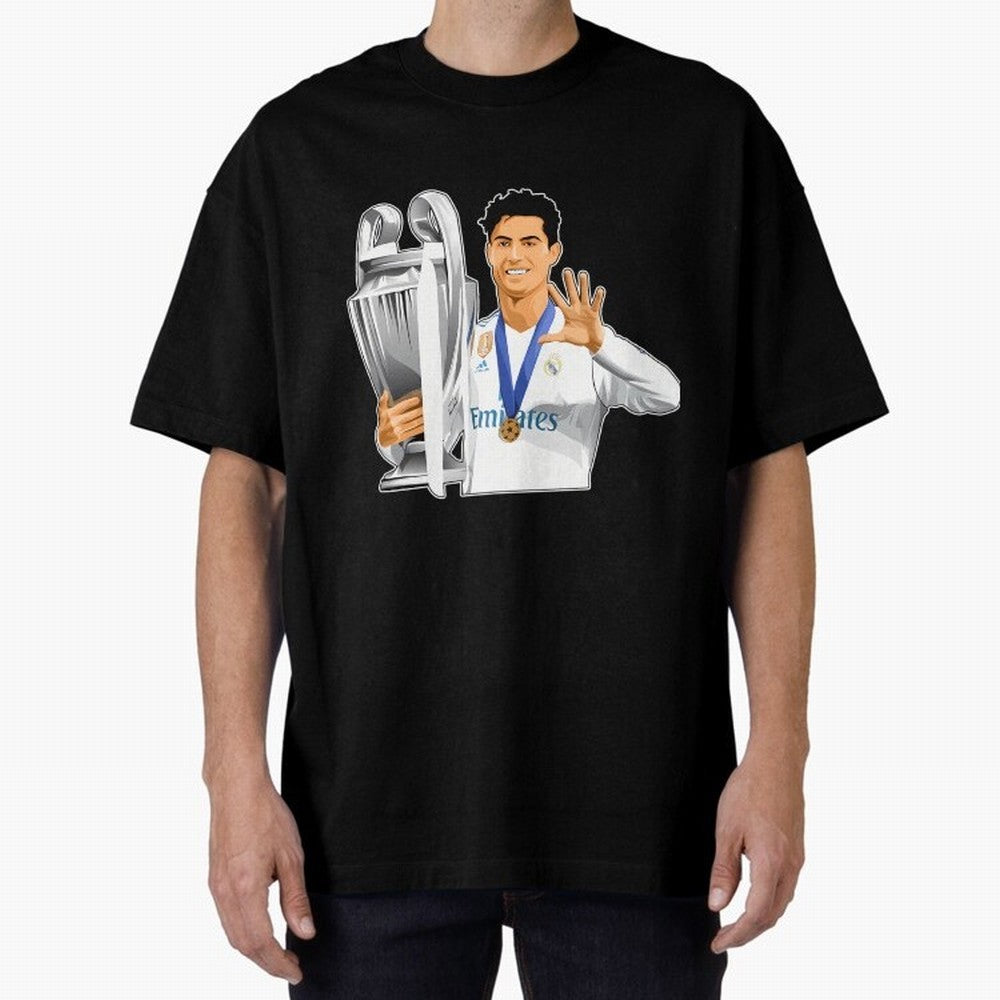 Ronaldo Throphy Oversized T-Shirt Support Iconic Players in the FIFA World Cup 2026 USA Canada Mexico Journey through Mbappe and Neymar Highlights, England and Germany Pride, Retro Football Energy, Iconic Rivalries, Trophy Chase Drama and Stadium