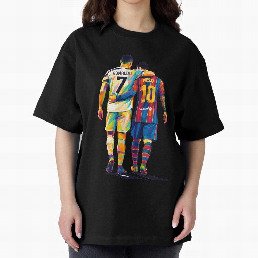Cristiano Ronaldo & Messi Oversized T-Shirt Support FIFA World Cup 2026 Group Stage Filled with CR7, France and Portugal Energy, Football Festival Excitement, Trophy Ambitions, Country Rivalries and Star Player Buzz; Created for Match Day Parties,