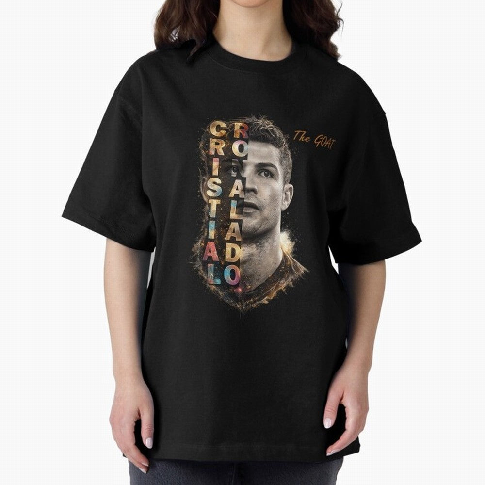 Cristiano Ronaldo Multicolor GOAT Oversized T-Shirt Celebrate the Stars of the FIFA World Cup 2026 Group Stage Journey through Neymar, Haaland and Cristiano Ronaldo Highlights, Spain and Netherlands Pride, Stadium Chants, National Pride, Trophy