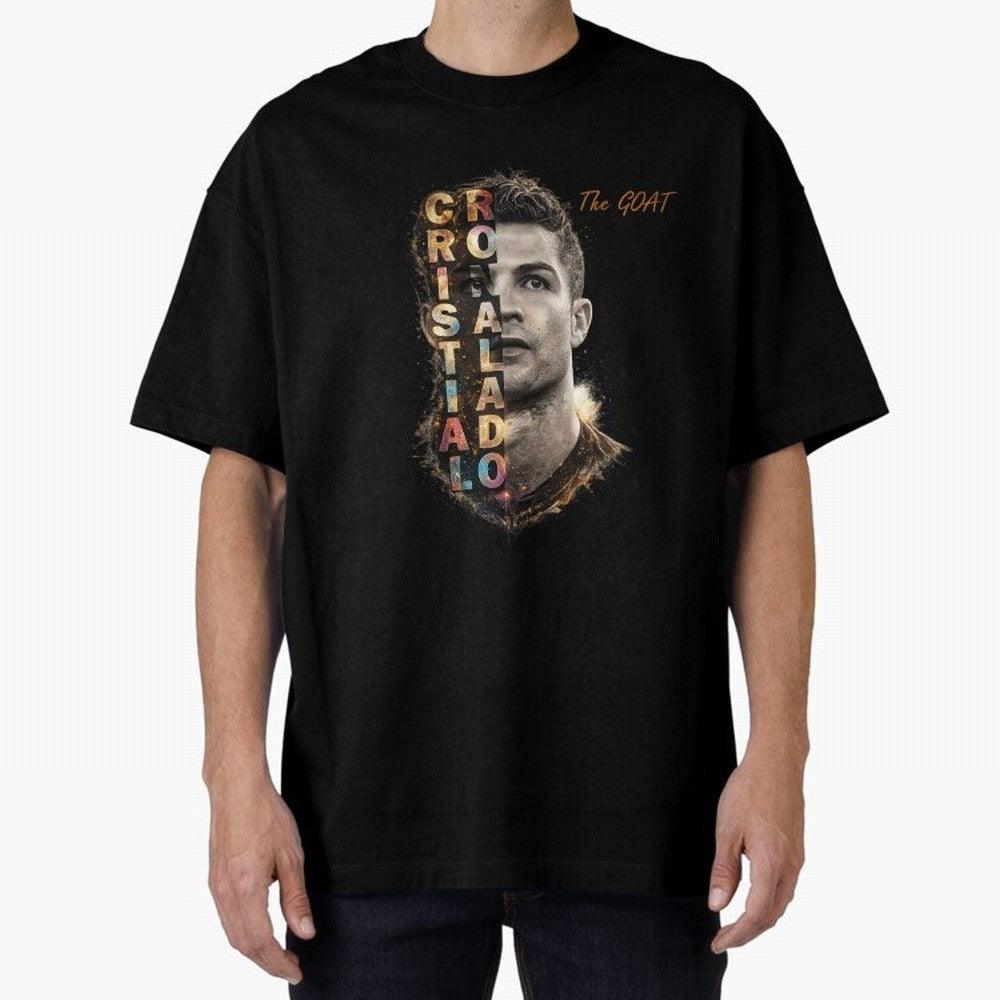 Cristiano Ronaldo Multicolor GOAT Oversized T-Shirt Celebrate the Stars of the FIFA World Cup 2026 Group Stage Journey through Neymar, Haaland and Cristiano Ronaldo Highlights, Spain and Netherlands Pride, Stadium Chants, National Pride, Trophy