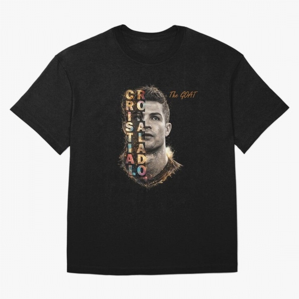 Cristiano Ronaldo Multicolor GOAT Oversized T-Shirt Celebrate the Stars of the FIFA World Cup 2026 Group Stage Journey through Neymar, Haaland and Cristiano Ronaldo Highlights, Spain and Netherlands Pride, Stadium Chants, National Pride, Trophy