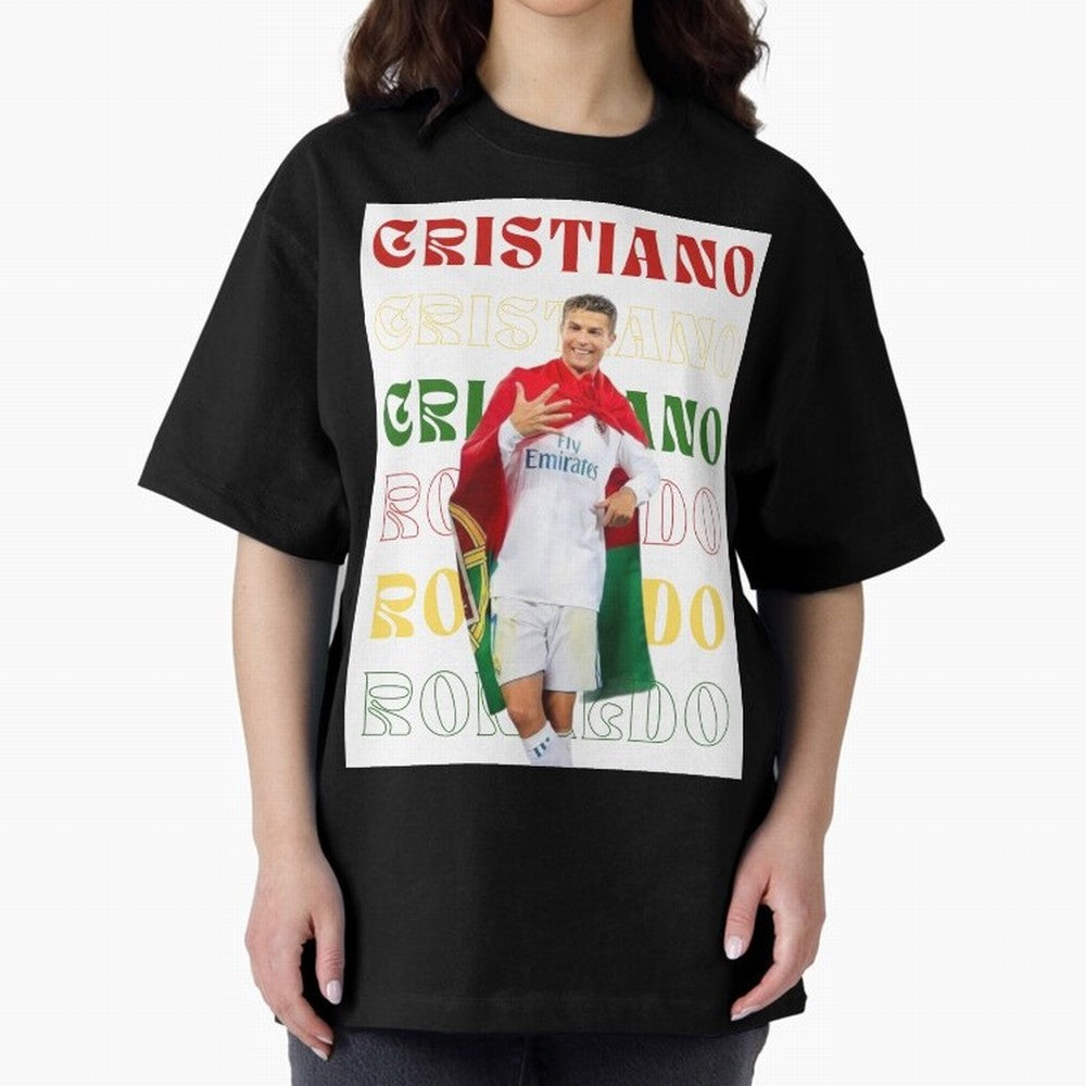 Cristiano Ronaldo designs Oversized T-Shirt Honor Football Greatness during FIFA World Cup 2026 Group Stage for Fans of Mbappe and England, Bringing Retro Football Energy, Iconic Rivalries, Trophy Chase Drama and Stadium Atmosphere; Made for