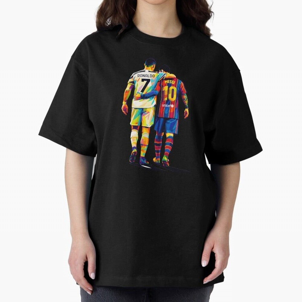 Cristiano Ronaldo And Messi Wpap Art Oversized T-Shirt Enjoy the Biggest Football Party of FIFA World Cup 2026 Celebrating Haaland and Mbappe, Portugal Energy, Football Festival Excitement, Trophy Ambitions, Country Rivalries and Star Player Buzz;