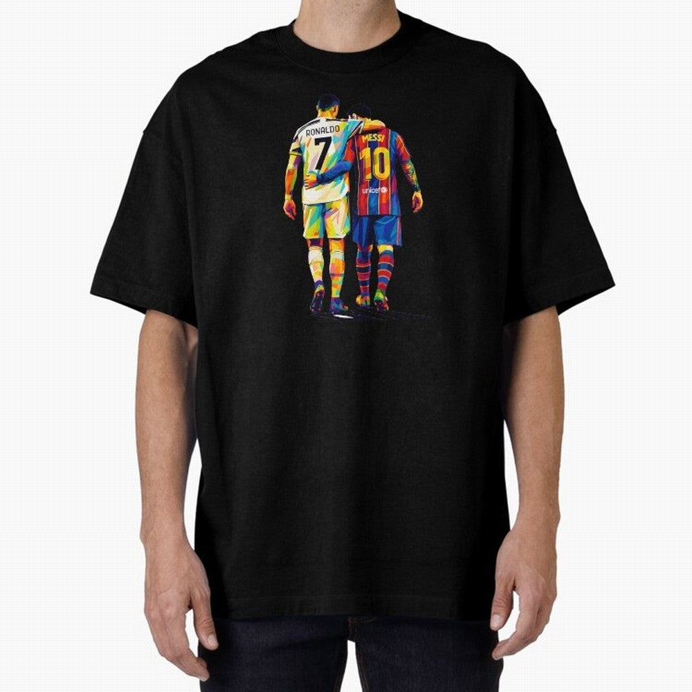 Cristiano Ronaldo And Messi Wpap Art Oversized T-Shirt Enjoy the Biggest Football Party of FIFA World Cup 2026 Celebrating Haaland and Mbappe, Portugal Energy, Football Festival Excitement, Trophy Ambitions, Country Rivalries and Star Player Buzz;