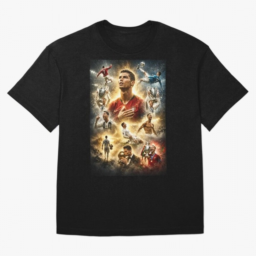 Cristiano Ronaldo Oversized T-Shirt Bring a Vintage Feel to Global Football Passion for FIFA World Cup 2026 Group Stage, Centered on Mbappe and Neymar, Spain, Football Festival Excitement, Trophy Ambitions, Country Rivalries and Star Player Buzz;