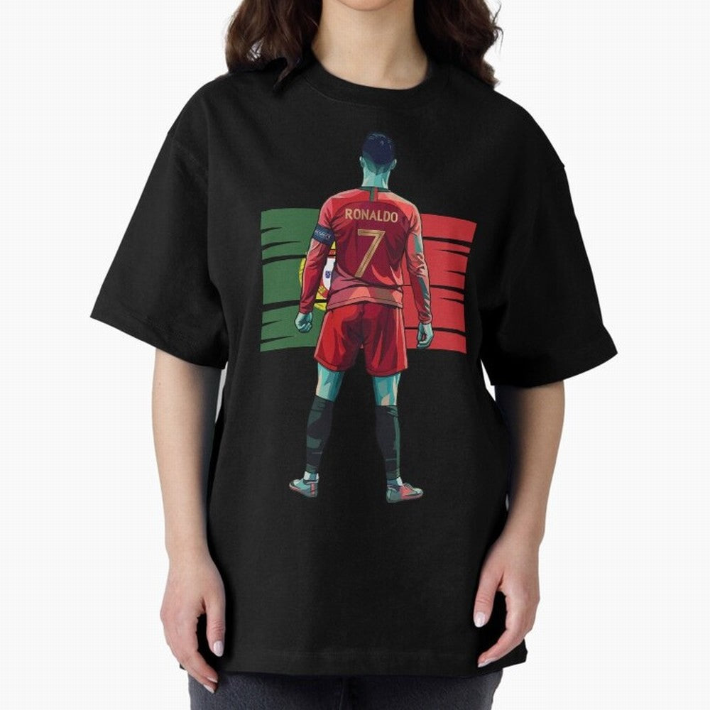 Cristiano Ronaldo Oversized T-Shirt Follow the Final Road of Global Football Passion for FIFA World Cup 2026 USA Canada Mexico, Driven by Cristiano Ronaldo, Haaland and CR7, Brazil, Vintage Soccer Flavor, Modern Football Stars, National Flags and