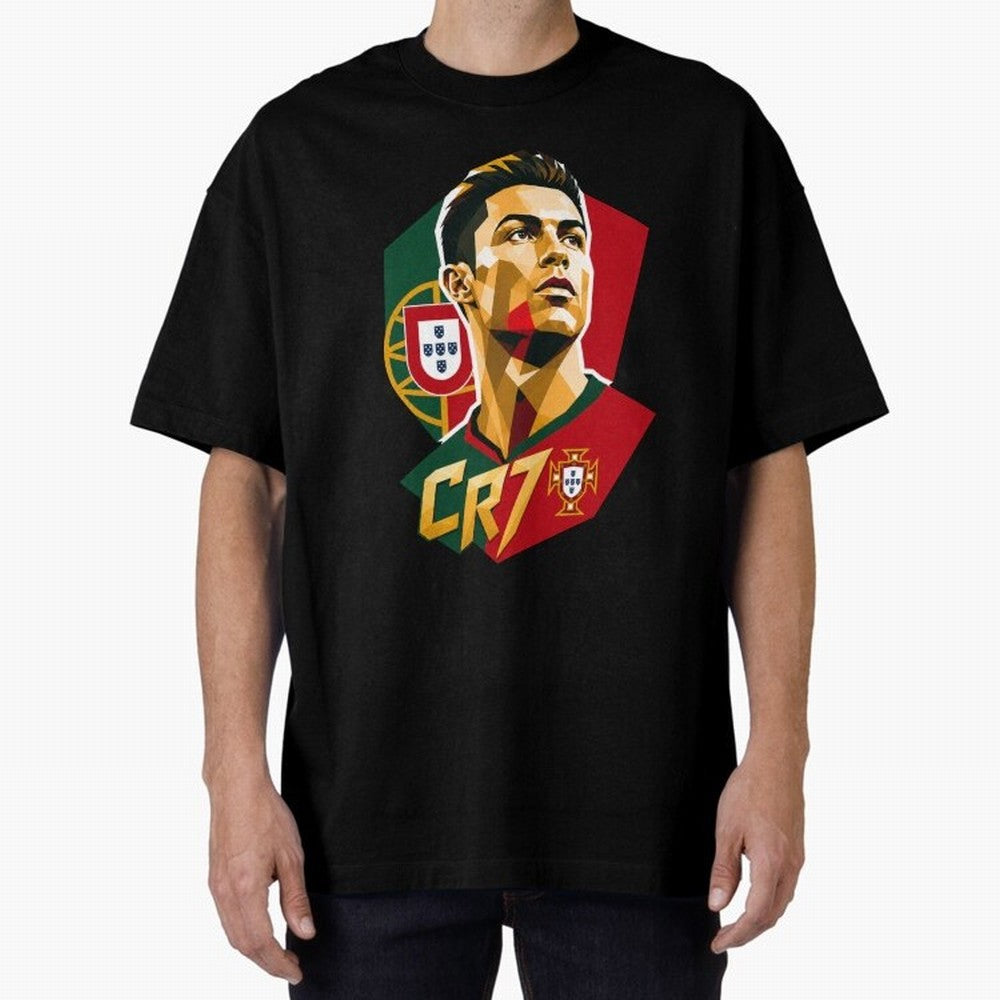 CR7 Art Print Oversized T-Shirt Celebrate Global Passion for Match Day Hype around FIFA World Cup 2026 Group Stage, Messi, CR7 and Mbappe, Germany, Classic Soccer Heritage, Championship Pressure, Fan Loyalty and International Pride; Perfect for