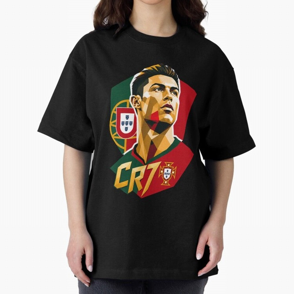 CR7 Art Print Oversized T-Shirt Celebrate Global Passion for Match Day Hype around FIFA World Cup 2026 Group Stage, Messi, CR7 and Mbappe, Germany, Classic Soccer Heritage, Championship Pressure, Fan Loyalty and International Pride; Perfect for