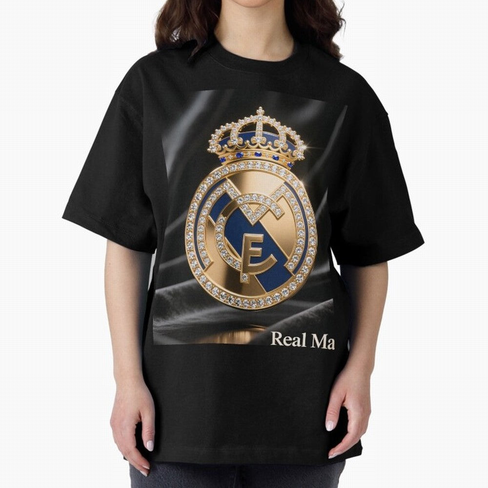 Gold Madrid Real Oversized T-Shirt Bring Bold Fan Energy to FIFA World Cup 2026 for Fans of Haaland and Mbappe and Spain, Bringing Classic Soccer Heritage, Championship Pressure, Fan Loyalty and International Pride; Perfect for People Who Love