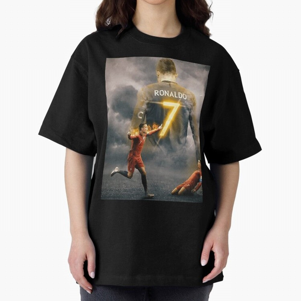 Aesthetic Ronaldo Poster Oversized T-Shirt Showcase FIFA World Cup 2026 USA Canada Mexico Spirit, Centered on Germany, Mbappe and Neymar, Vintage Soccer Flavor, Modern Football Stars, National Flags and Final Night Emotion; Ideal for Fans Who